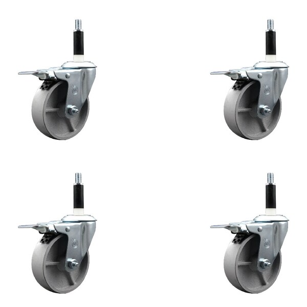 Service Caster 4'' Semi Steel Swivel 7/8'' Expanding Stem Caster Set Total Lock Brake, 4PK SCC-EXTTL20S414-SSS-78-4 - main